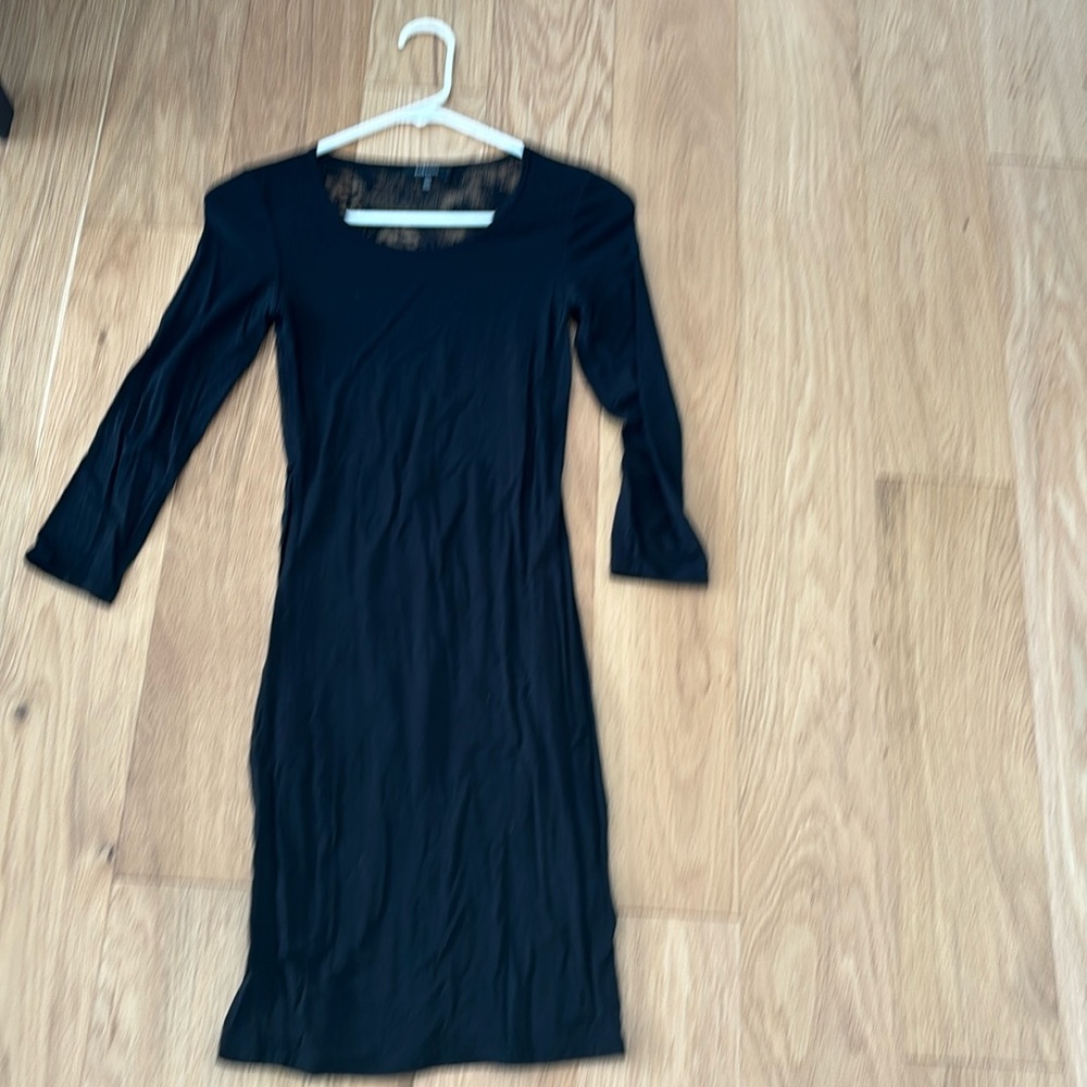 Babaton black 3/4 sleeve fitted mini dress sz XXS lace back detail worn once.